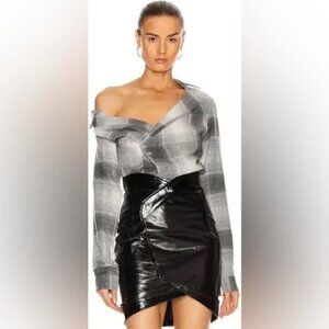 RtA Lizbeth ⭐️Asymmetrical Wool flannel one shoulder wrap Top in Gray Plaid ⭐️ S